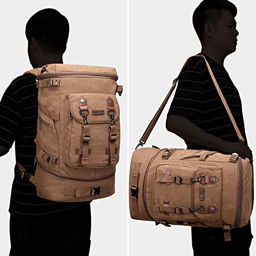 WITZMAN Travel Backpack for Men Women Canvas Backpack Carry on Luggage Rucksack Convertible Duffel Bag Large (A568 Brown)