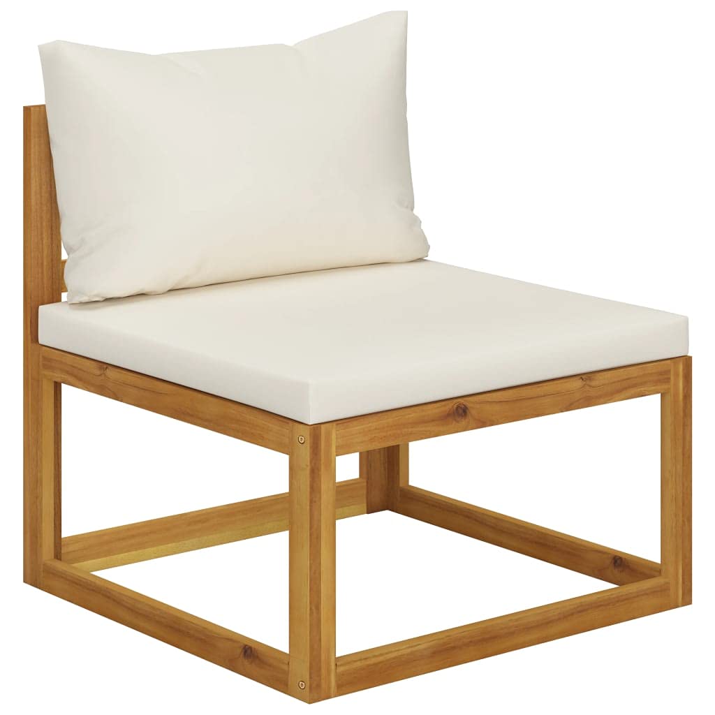 vidaXL Set Divani da Giardino 5 pz con Cuscini Modulare Elegante Tavolino Poggiapeidi Sofa Esterni Bianco Crema e Naturale Massello di Acacia