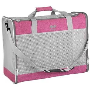 EQUICANI® Hundetasche 55x40x23 cm Flugzeug Faltbare leichte Tragetasche mit Netzstoff, Tragegurt und abnehmbaren Boden für Hund & Katze | Haustier Hundetragetasche für Reisen, Auto, Fliegen (Pink)