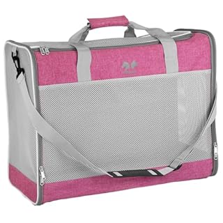 EQUICANI, borsa per cani da 55 x 40 x 23 cm, pieghevole, leggera, con tessuto a rete, tracolla e fondo rimovibile, per cani e gatti, per viaggi, auto, volare (rosa)