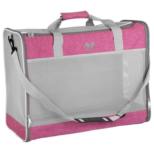 EQUICANI, borsa per cani da 55 x 40 x 23 cm, pieghevole, leggera, con tessuto a rete, tracolla e fondo rimovibile, per cani e gatti, per viaggi, auto, volare (rosa)