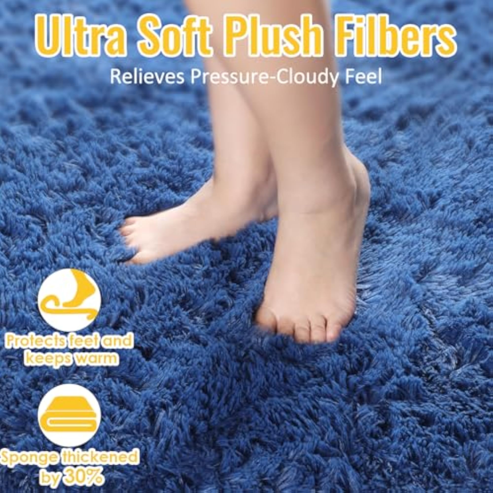 Extra Soft Round Navy Blue Fluffy Area Rug for Kids