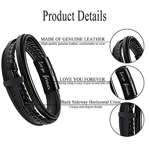 Husband Birthday Gifts Mens Leather Bracelet Cross Braided Leather Bracelet To My Man Gifts Black Braided Leather Bracelet Birthday Christmas Valentine’s Day Gifts For Boyfriend Husband #TOP5