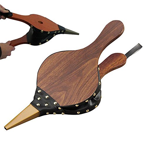 De Vielle 45.5cm Brown Wooden Fireside Bellows Chrome Nozzle Fireplace Accessory