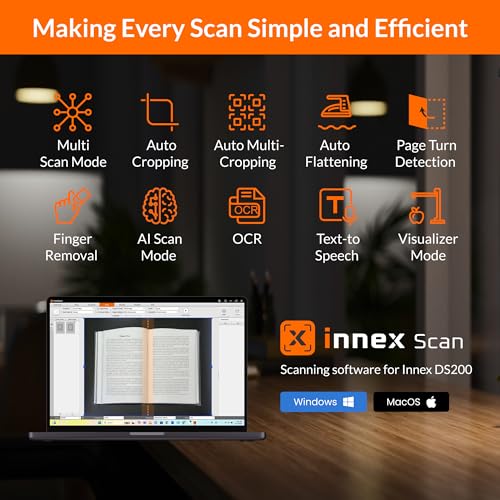 Innex DS200 Professional USB Book Scanner, 26MP, A3 Document scan, 120+ Language OCR, Auto-Flatten & Deskew, Finger Removal, Built-in Mic and LED lamp, Hand Button & Foot Pedal, for Windows/MacOS - Image 6