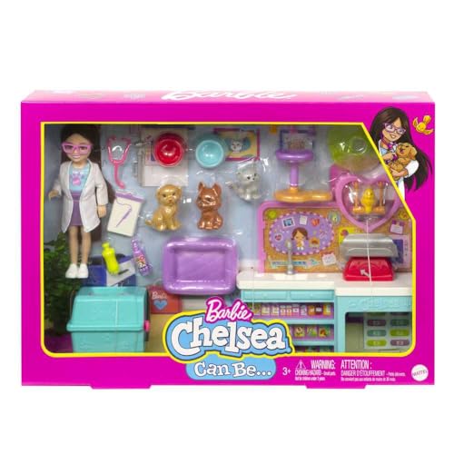 Barbie Chelsea muñeca y accesorios con set veterinaria miniatura 6