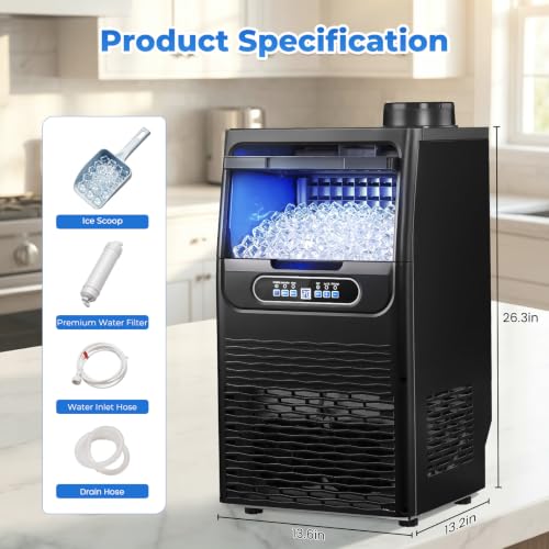 Image of Commercial Ice Maker Machine, 100Lbs /24H with 20lbs Storage Bin
