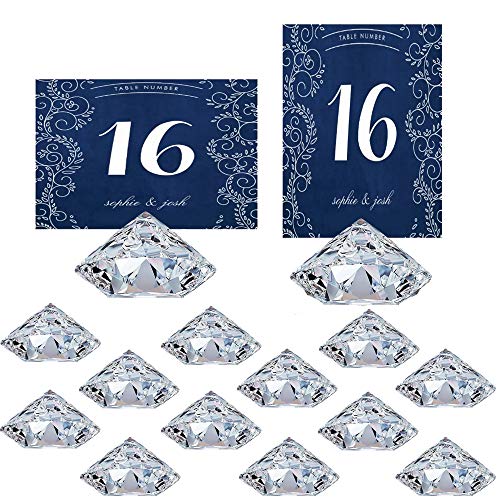 HOHIYA Diamond Place Card Holders Table Number Wedding Acrylic Crystal (Clear,Pack of 12)