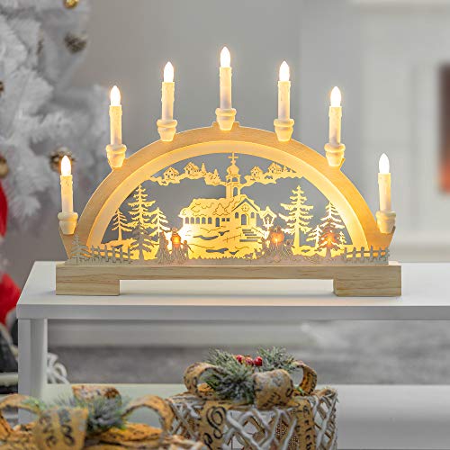 GloBrite-LED-Wooden-Christmas-Candle-Bridge-Window-Decoration-Arch-Battery-Operated-Lights-Indoor-Warm-White