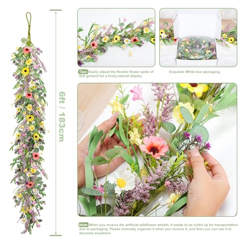 image for GLOMAXLY 2pcs 6 ft Artificial Wildflower Garlands Wisteria Lavender Ga