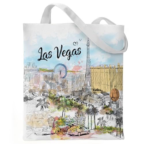VeloKomo Las Vegas Tote Bag - City Souvenirs Travel Essentials Cotton Totes for Trip Work Reusable...