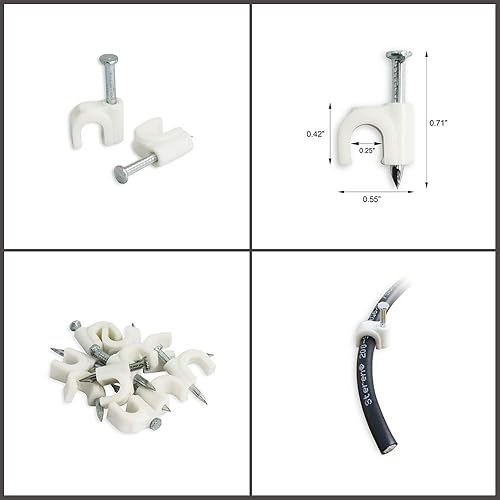 Miniatura 5 de Steren Clip de montaje de cable de clavo RG6, color blanco, 100 por bolsa, clips de cable, clips de alambre, clips de cable blancos, bolsa de 100