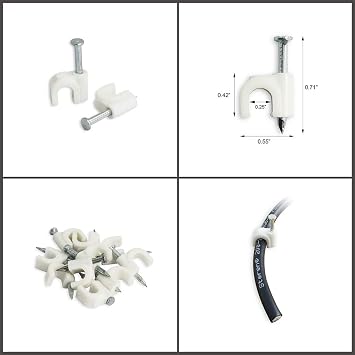 Steren Single RG6 Nail-in Cable Mounting Clip White 100 per Bag, Cable Clips - Wire Clips - White Cable Clips - 100 Piece Bag - STEREN 200-961WH