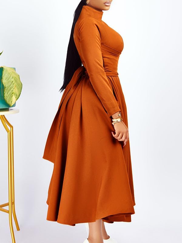 INR Women Elegant Long Dress Fashion Casual Dress High Waist Flowy Big Swing Dress - Image 3