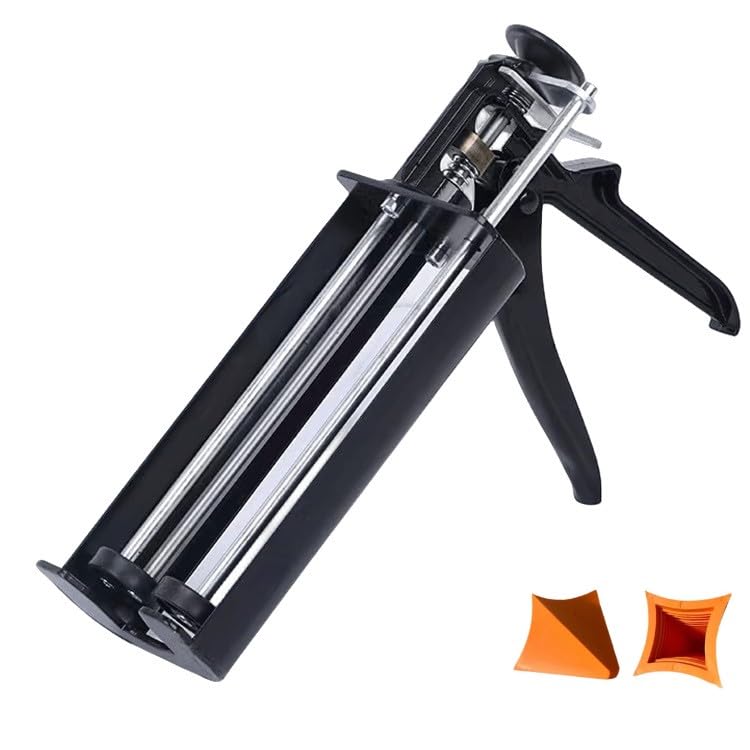 Pistolet à calfeutrer à double cartouche pour double composant (rapport de mélange 1:1) jusqu'à 400 ml Pistolet applicateur manuel pour adhésifs, mastics et époxy, avec 2 outils de couture en silicone