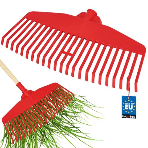 KOTARBAU Laubrechen Kunststoff - 48 cm - ohne Stiel - Extra-Click - Heurechen - Laubharke - Rechen für Herbstlaub & Heckenschnitt - Gartenrechen - Kunststoff - Rot