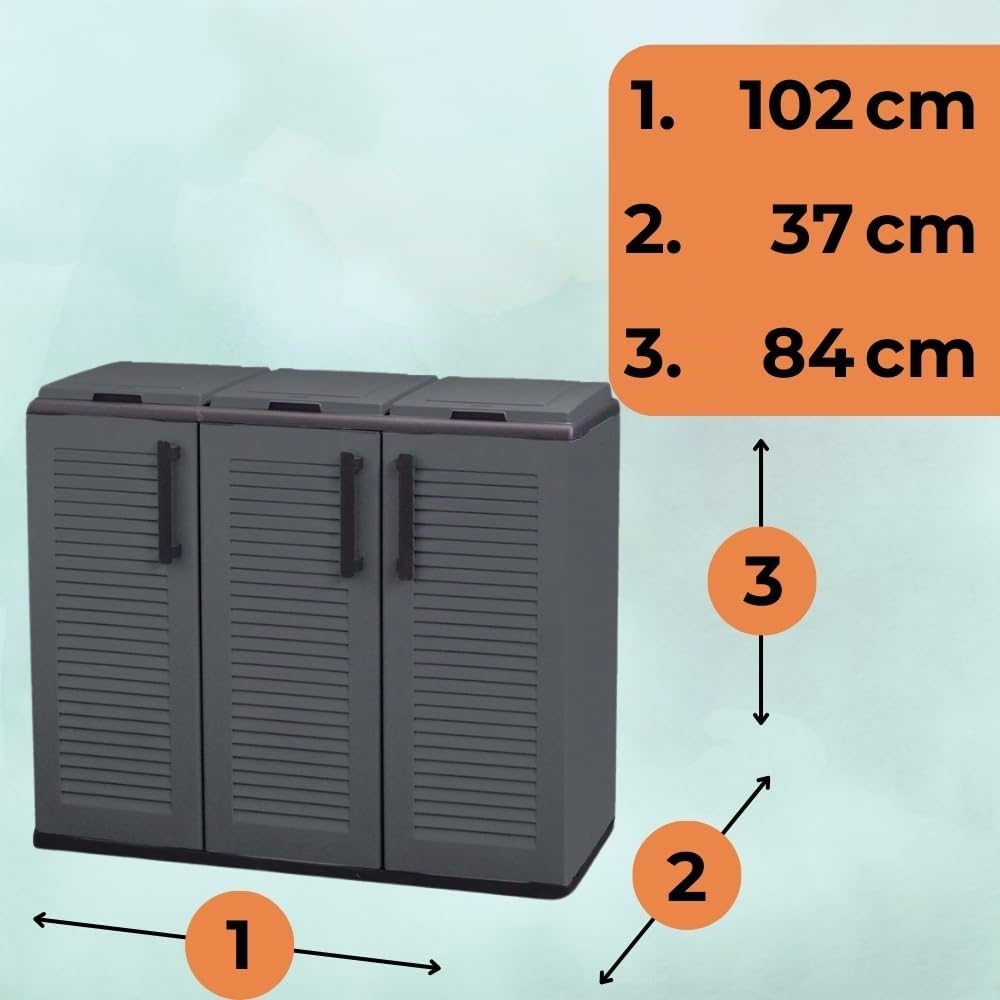 Mülltrennsystem 3Fach Mülltonnenbox 3 Fächer Müllsackständer mit Deckel 3er Garten Schrank Müllbox Trennsystem Müll Abfall & Recycling Sack
