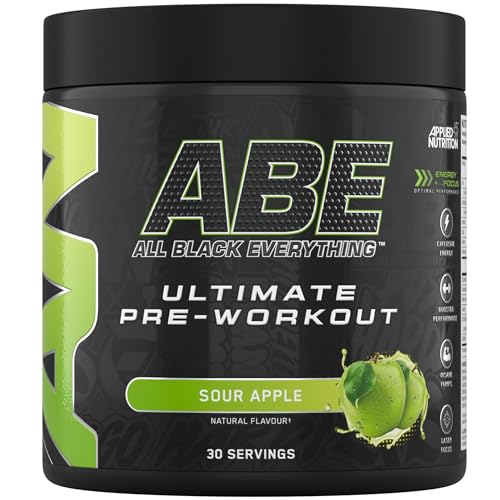 Applied Nutrition ABE Pre Workout - All Black Everything Polvere, Energia e Performance Fisica con Citrullina, Creatina, Beta Alanina (375g (Pack of 1), Sour Apple)