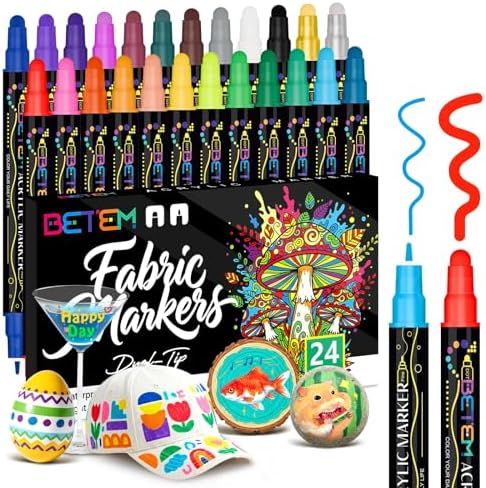 Betem 24 Colors Dual Tip Water-Based Acrylic Paint Markers