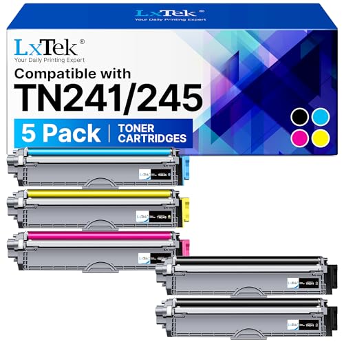 LxTek TN241 TN245 Toner Cartridge Compatible with Brother TN241 TN245 for Brother 9015CDW 9020CDW 9022CDW 3140CW 3142CW 3150CDN 3150CDW 3170CDW 9130CDN 9140CDN 9330CDW Black Cyan Magenta Yellow 5-Pack