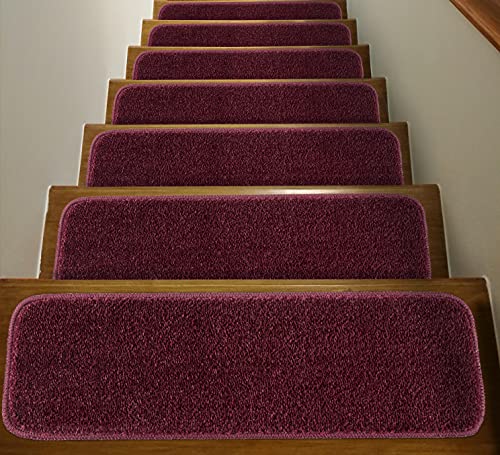Mod-Arte | Solo Collection | Stair Treads | Modern & Contemporary | Solid Colors | Rubber Backing Non-Slip (30"X8.5", Burgundy, 7) #TOP3