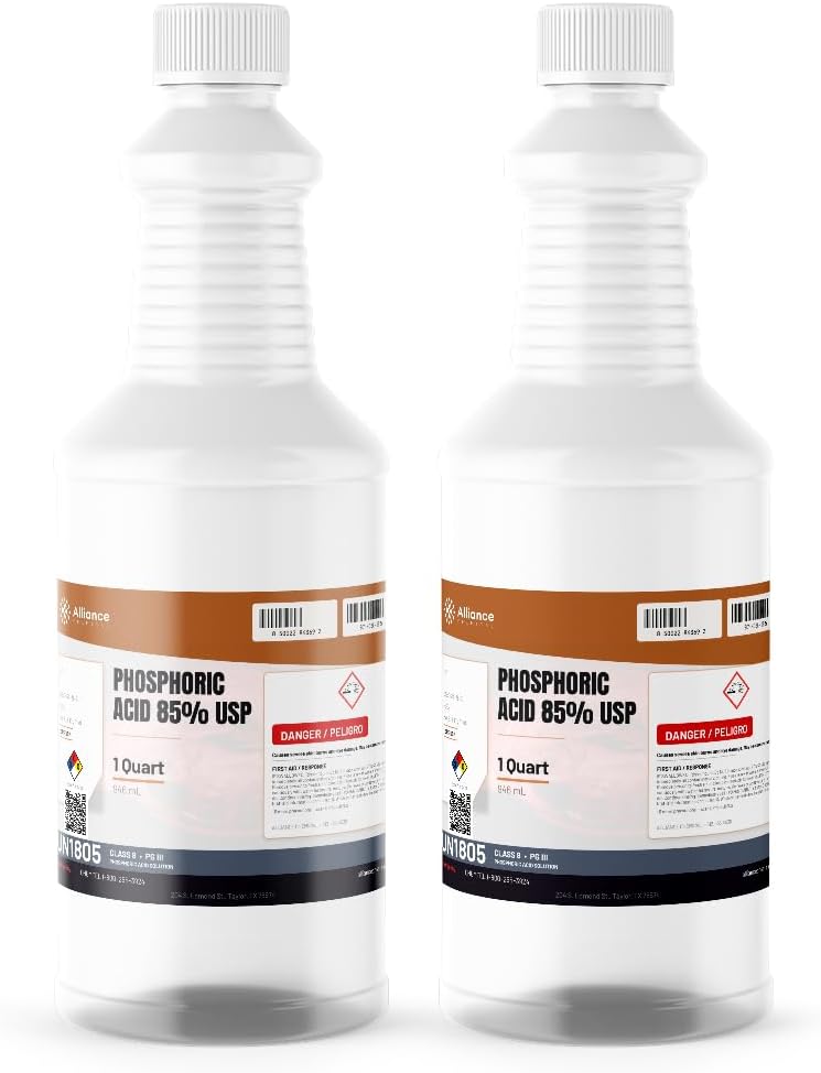 Alliance Chemical Phosphoric Acid 85% USP Food Grade - 2 Quarts (2 x 32 FL Oz) - for pH Adjustment, Food Processing, and General Use