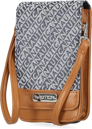 Nautica Bolsa tiracolo feminina Catalina RFID, estojo compacto de couro vegano para celular, Índigo (Jacquard), One Size