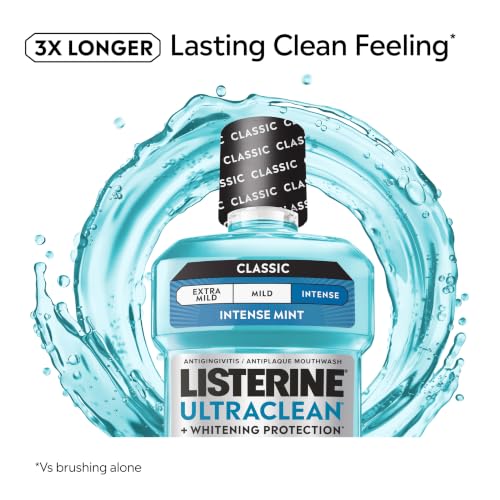 Image of Listerine Ultraclean Intense Antiseptic Mouthwash + Whitening Protection*, Everfresh Technology to Help Fight Bad Breath, Gingivitis, & Plaque, Tartar Control Oral Rinse, Intense Mint, 1L