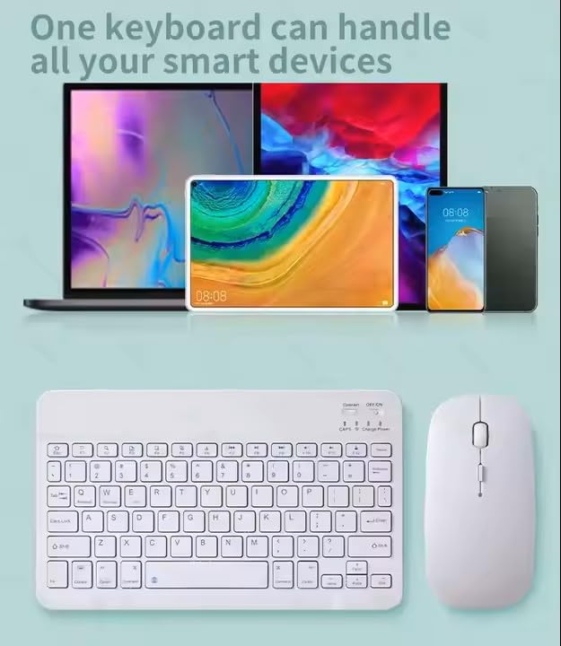 Ultra-Slim Small Bluetooth Keyboard and Mouse Combo Portable Rechargeable Cordless Wireless Keyboard for Android Tablet Cell Phone Samsung Smartphone iPhone iPad Mini Pro Air Windows Surface (Black)