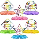 Happy Birthday Honeycomb Table Decorations, Rainbow Colours, Party Centrepieces, 6 Pieces