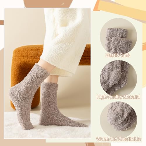 Premillow Fuzzy Socks for Women, Womens Winter Warm & Cozy Fluffy Socks 3 Pairs Ultra Soft Fabric Sleeping Slipper Sock for Women Gifts4