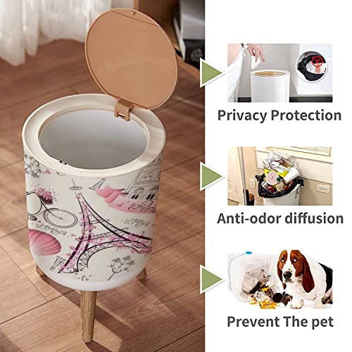 Image of Small Trash Can with Lid for Bathroom Kitchen Office Diaper Paris Symbols Seamless Romantic Travel Paris Bedroom Garbage Trash Bin Dog Proof Waste Basket Cute Decorative, 8.66x14.3inch