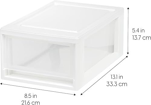 Vista 3 de IRIS USA - Paquete de 4 cajones de almacenamiento apilables, 6 cuartos de galón, plástico transparente para usar en fregadero, cocina, despensa