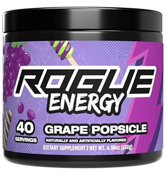 Rogue Energy Clean Energy Drink, Refreshing Energy Drink Mix with B12 Vitamins, Nootropics, Electrolytes, Sugar-Free, Made in USA Grape Popsicle - 40 Servings