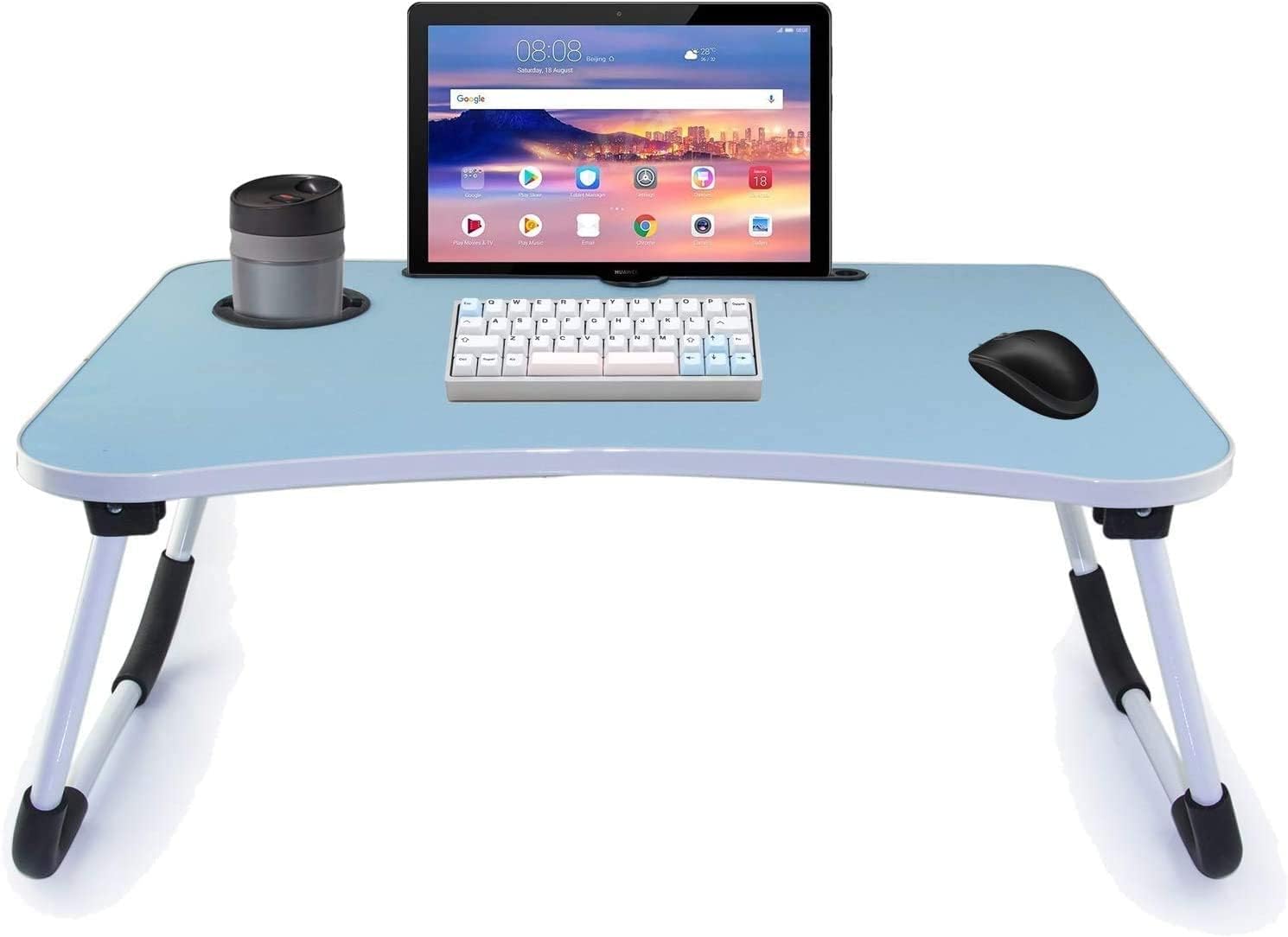 Folding Bed Table Laptop Desk With Ipad And Cup Holder Adjustable Lap Tray Notebook Stand Foldable Portable Standing Desk For Indoor Outdoor Camping Study Eating Reading Watch Movies Couch Sofa Floor