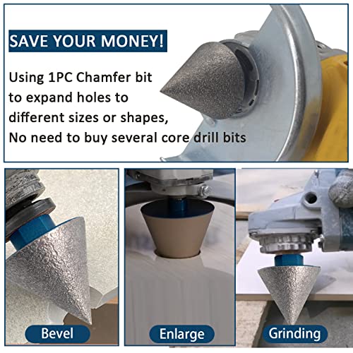 Beqell Diamond Cone Tile Bit,1-3/8 Inch Diamond Countersink Drill Bit 5/8"-11 Thread Beveling Chamfer Bit For Enlarging, Polishing Trimming The Exsiting Holes In Tile Marble Granite Ceramic #TOP2