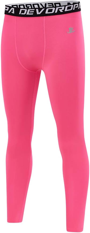 DEVOROPABoys Leggings Quick Dry Youth Compression Pants Sports Tights Basketball Base Layer