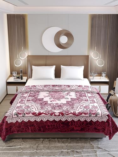 Image of Monte Carlo Regal Gold Double Bed Winter Blanket Single Ply 510 GSM | 2.5 KG (210 x 205 CM) Maroon White 04