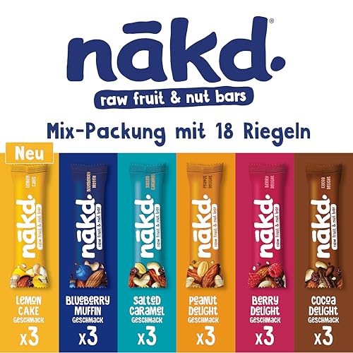 Nakd. Variety Pack Neue Mischung | Kaltgepresste Riegel aus Früchten & Nüssen | 100% Natürliche Zutaten | Ohne Zusatz von Zucker | Vegan | Glutenfrei & Ohne Milch | 18 x 35g | 630g