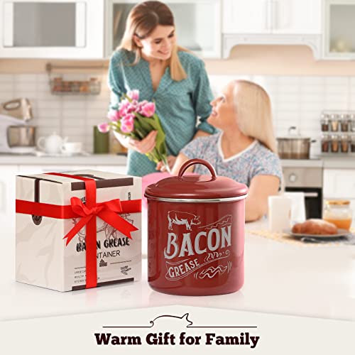 [ Larger Capacity ] Bacon Grease Container With Fine Strainer And Lid - 38 Oz Enamel Bacon Grease Keeper Oil Can For Bacon Fat Dripping - Farmhouse Or Kitchen Gift & Decor, Bacon Cooker Accessories #TOP6