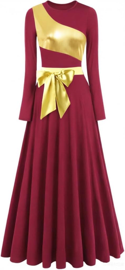 ORIDOOR Praise Dance Dress Worship Liturgical Dance Full Length Church Robe Metal Color Block Splicing Modern Lyrical Dress