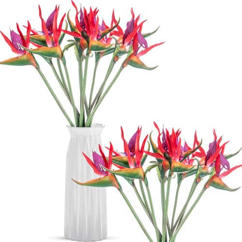 Hanaive 12 Pcs Bird of Paradise Artificial Plant 24 Inches Hawaiian Tropical Flowers Fake Rubber Strelitzia Faux Flowers Bouquet for Home Garden Office Wedding Indoor Outside Party Decor DIY (Pink)