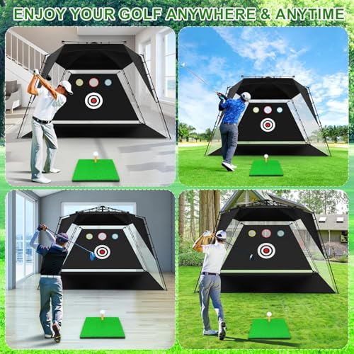 Golf Net, Easy POP UP Golf Practice Hitting Nets with Turf Mat, Easy to Install 10x7.5FT All in 1 Hitting Aid Backyard Driving Chipping Swing Training, Idea Gifts for Men