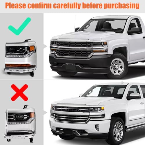 FIONE HID Headlight Assembly Compatible with Chevy Silverado 1500 2016-2018/2019 Silverado 1500 LD W/O Bulbs Chrome Housing Headlamp Left Driver Side 84388723 GM2502451 by FIONE - Image 2