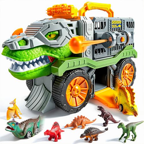 Vroomix Dinosaur Toys for Kids 3-5 Dinosaur Monster Truck with 2 Cars and 6 Figures for Toddlers Birthday Gifts Toys for 3 4 5+ Year Old Boy Christmas Great Gifts for Grandkids