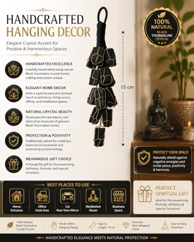 Image of Black Tourmaline Crystal Rough Tumble Chunks, Natural Stone for Protection, Vastu Correction, Negative Energy Shield, Evil Eye Protection, Hanging Ornament (Black)