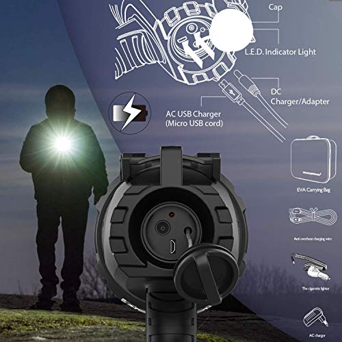 Goodsmann Spotlight 6000 Lumen Boat Spotlight Waterproof Rechargeable Marine Spotlight Led Hunting Spotlight With Detachable Red Light Filter, Eva Carrying Case 9903-C102-01 #TOP3