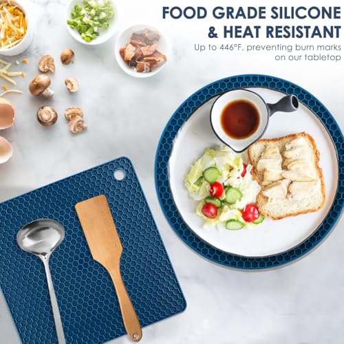 Image of Silicone Trivets for Hot Dishes, 4 PCS Multipurpose Heat Resistant Mat Thick Silicone Hot Pads Pot Holders for Kitchen Counter, Flexible Jar Opener Food Grade Spoon Holder, Indigo Coasters