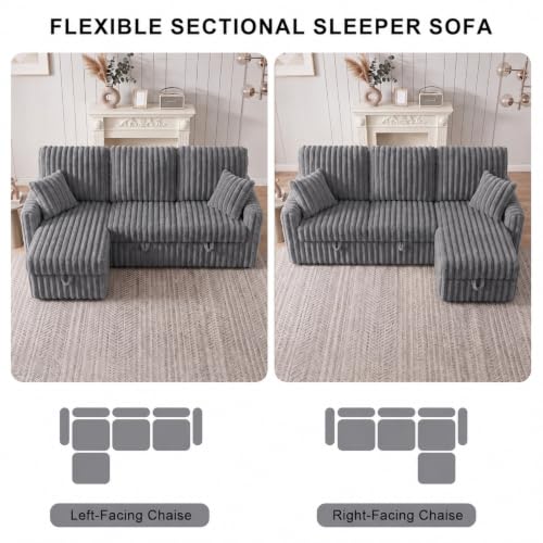 Image of KCGKCG 81 inch Sectional Sleeper Sofa Bed, Pull Out Couches for Living Room