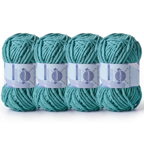 Image of 4 Pack Chunky Chenille Yarn for Crocheting, Baby Yarn for Crocheting Soft Blankets, Bulky Yarns for Crochet Amigurumi, 400g (297yds) Fluffy Velvet Yarns for Hand Knitting (4 Deep Cyan)